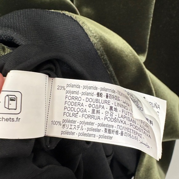 Zara Womens Green Velvet Mini Dress Black Shoulder Tie Bows Square Neck Size L - Picture 6 of 6